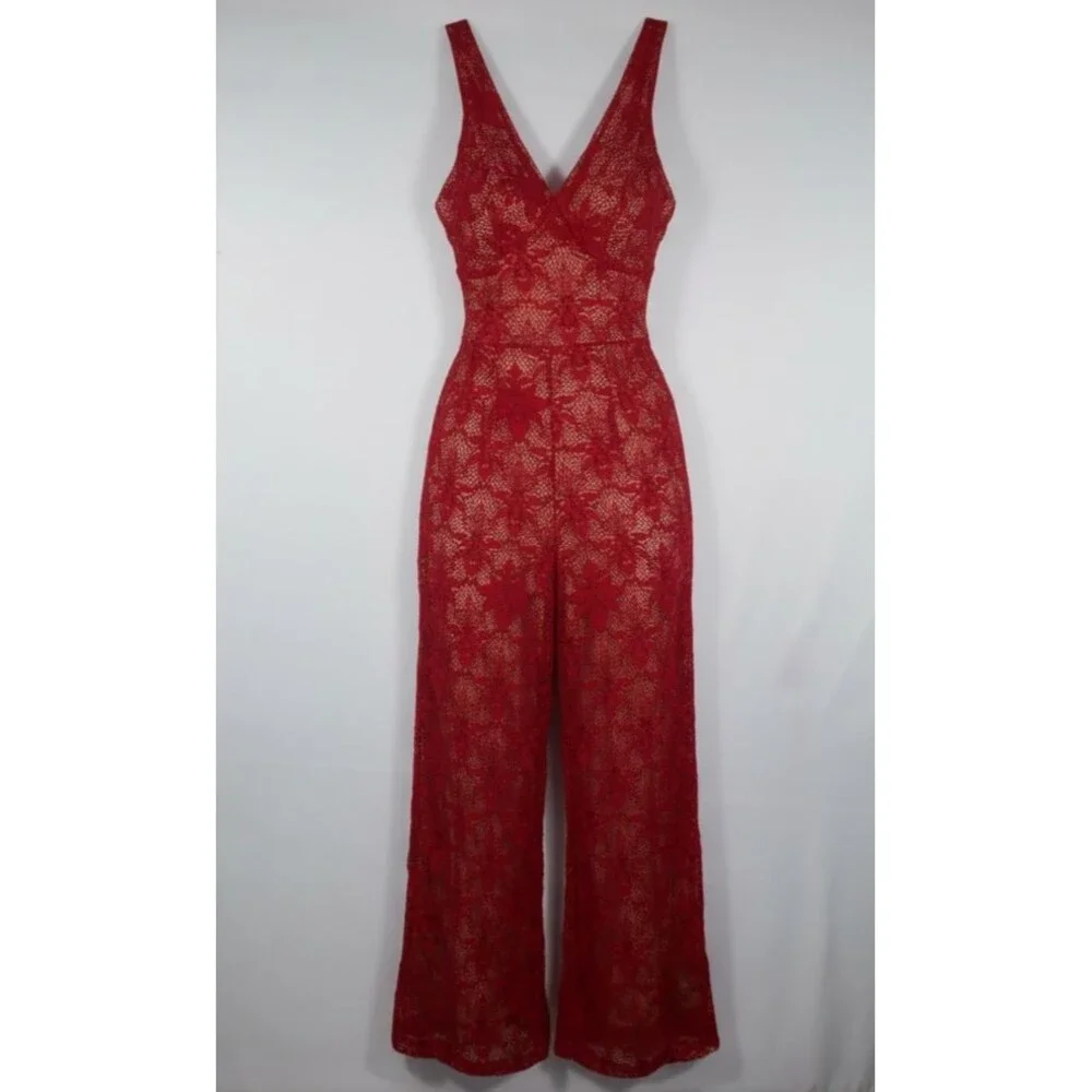 Nightcap Free People Fleur Lace Jumpsuit Red V Neck Stretchy Anthropologie 2 - Picture 14 of 14